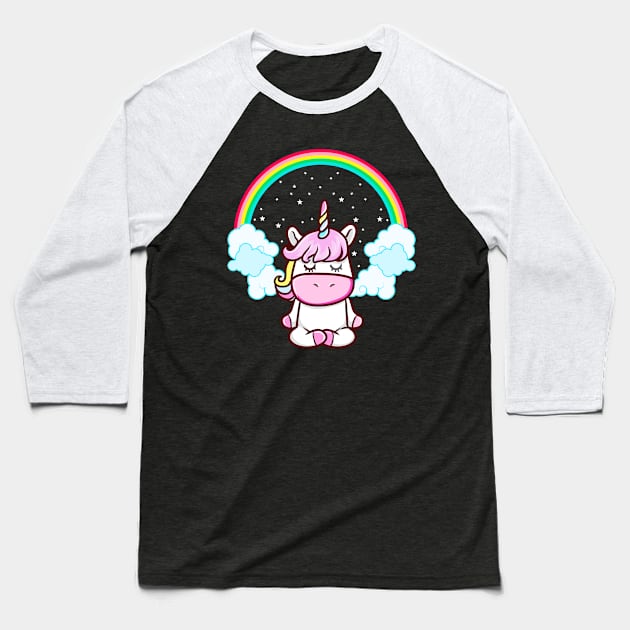 Yoga Unicorn Meditate Meditation Baseball T-Shirt by E